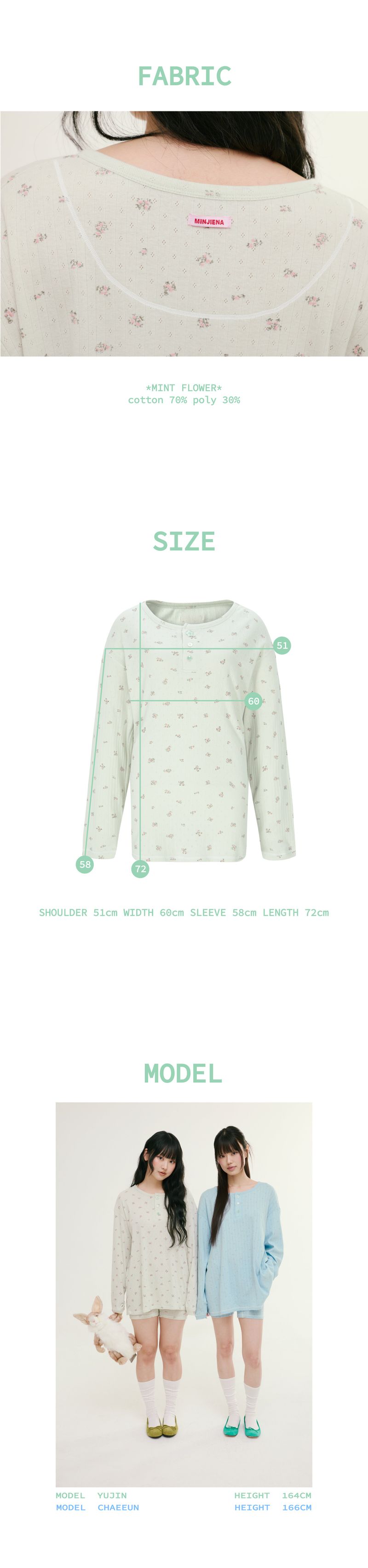 cottage long sleeve mint flower