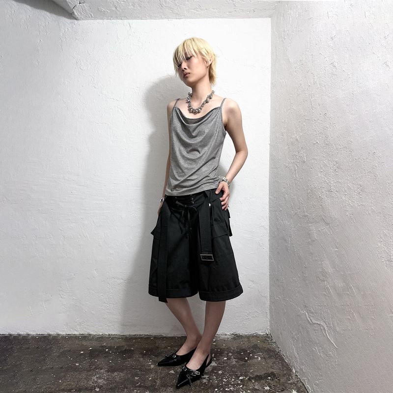 GLITTER COWL NECK CAMISOLE: GREY