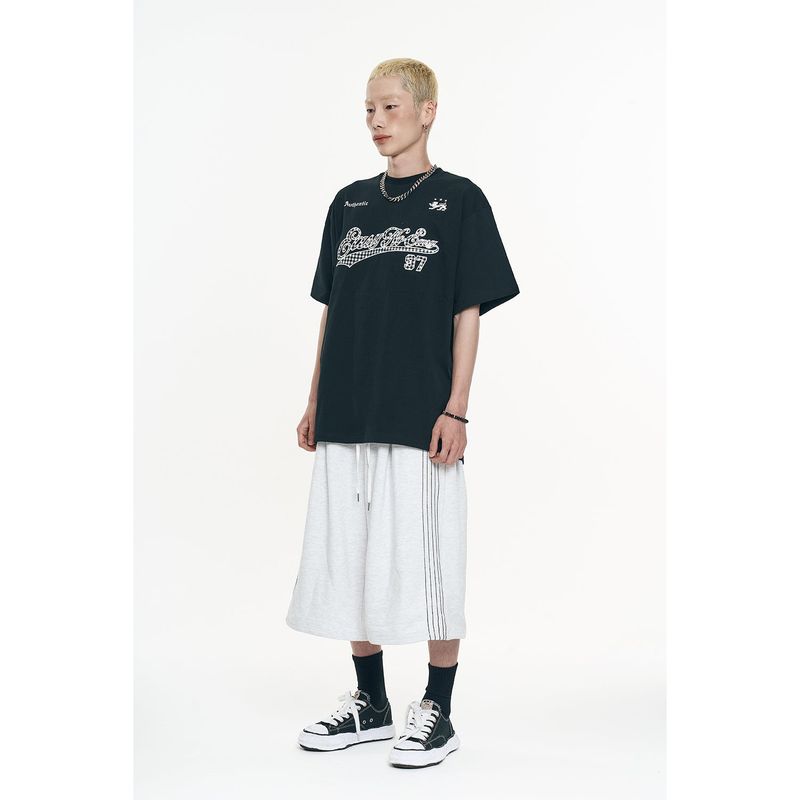 Check Applique Patch Short Sleeve - Black