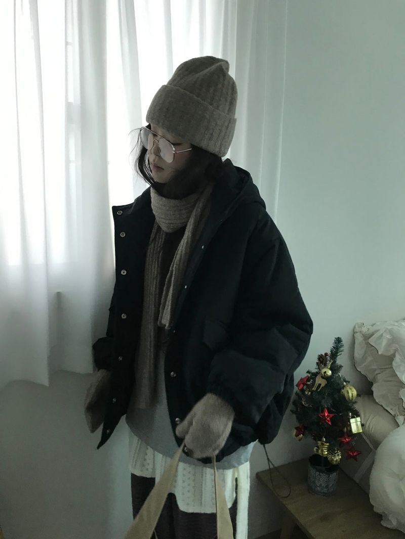 Matte Snap Hooded Padded Jacket (2 Colors)