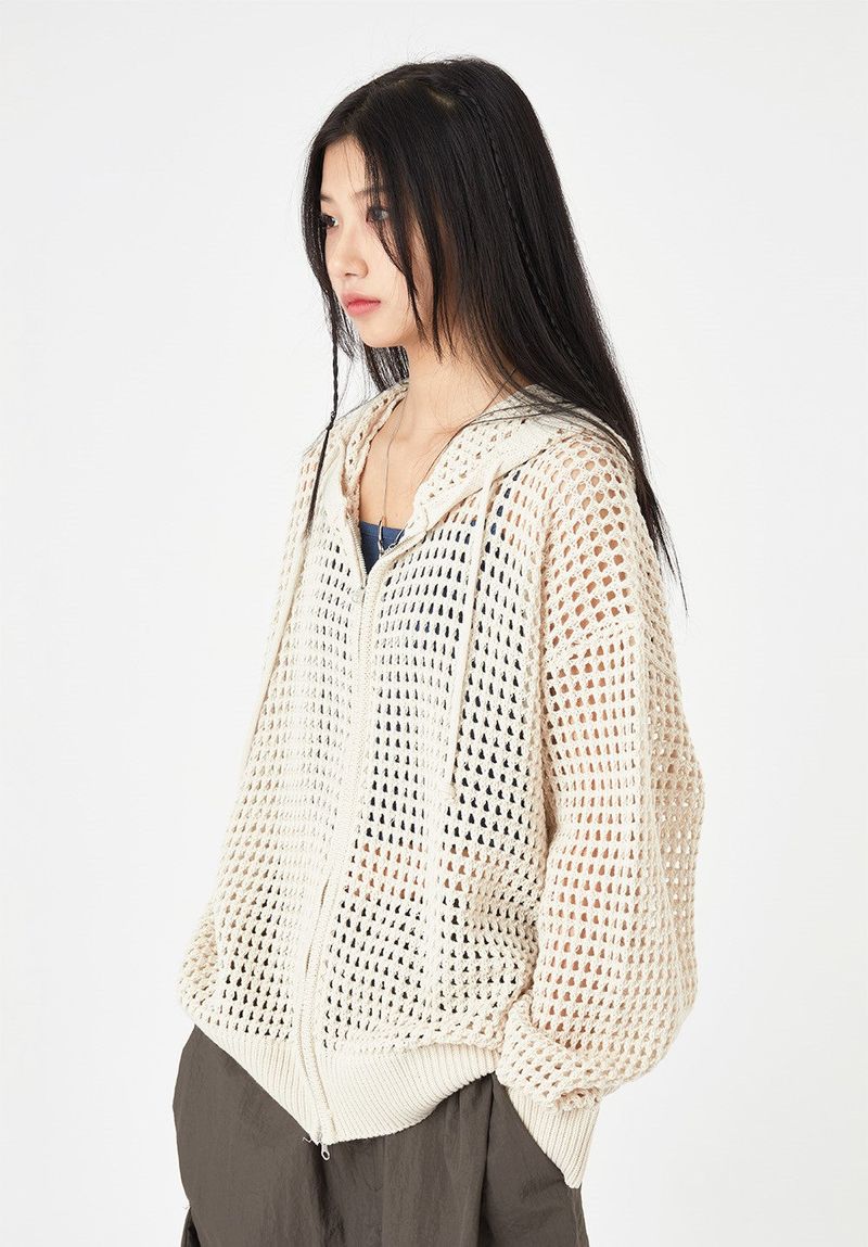 Raucohouse(ラウコハウス)の「Mesh summer 2-way knit hood zip-up(Tops)」