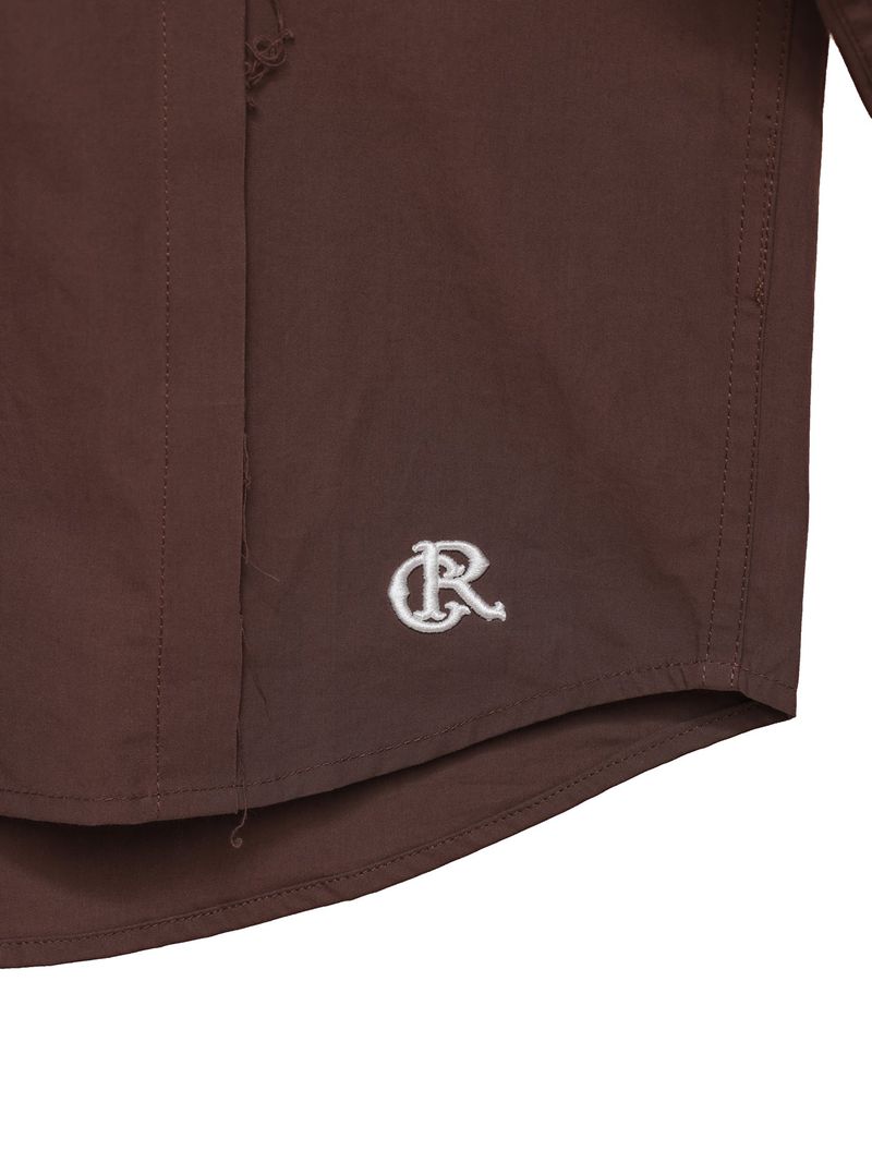 6CRAYON Patchwork Basic Brown Cotton Poplin Embroidered Shirt
