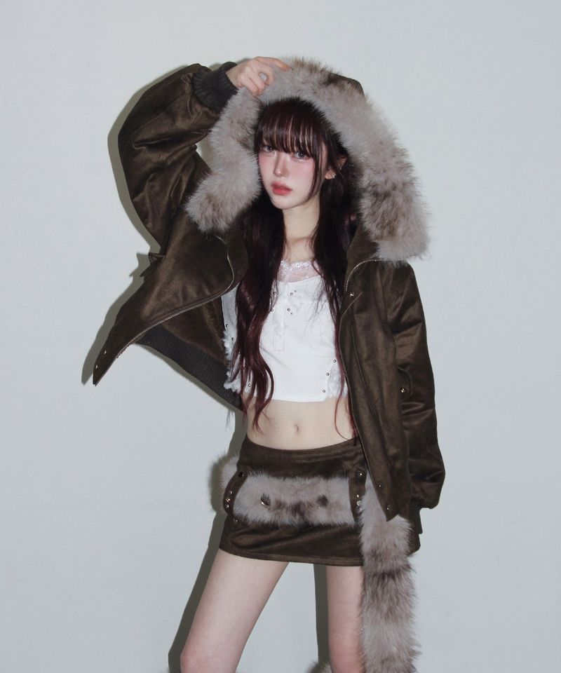 fur loop eyelet belt - beige