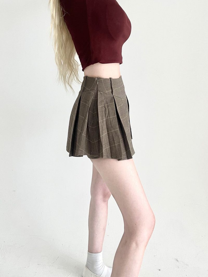 1480. Check pleats mini skirt pants (2color)