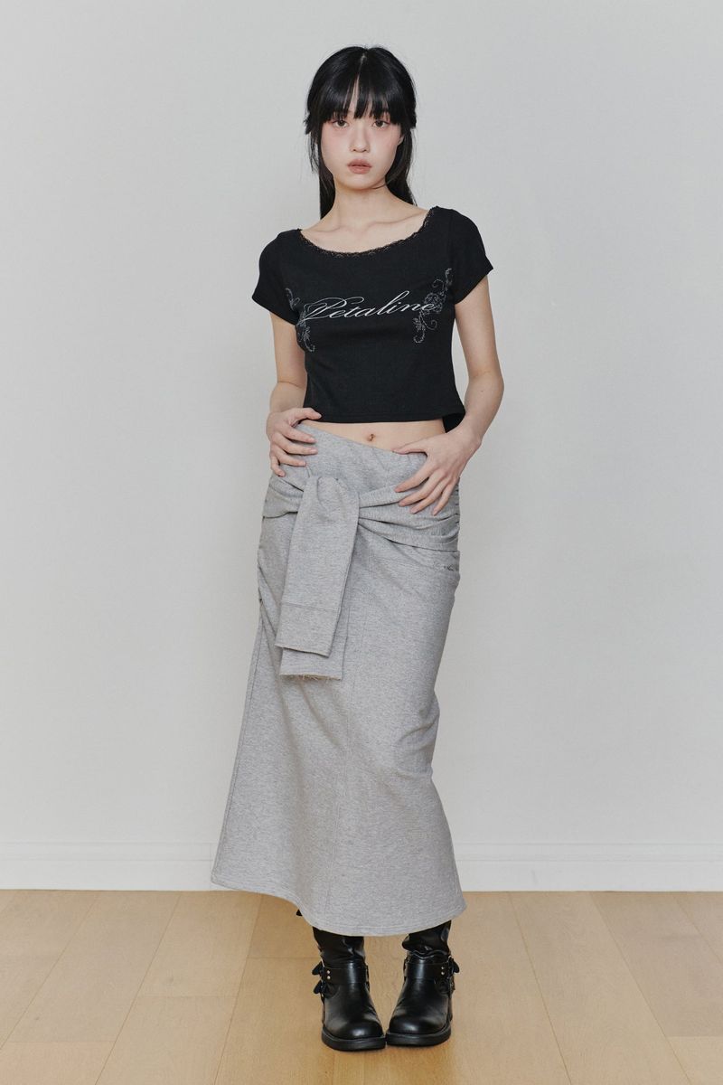 PAIN OR PLEASURE（ペインオアプレジャー）の「TIED LONG SKIRT melange grey（Skirts）」