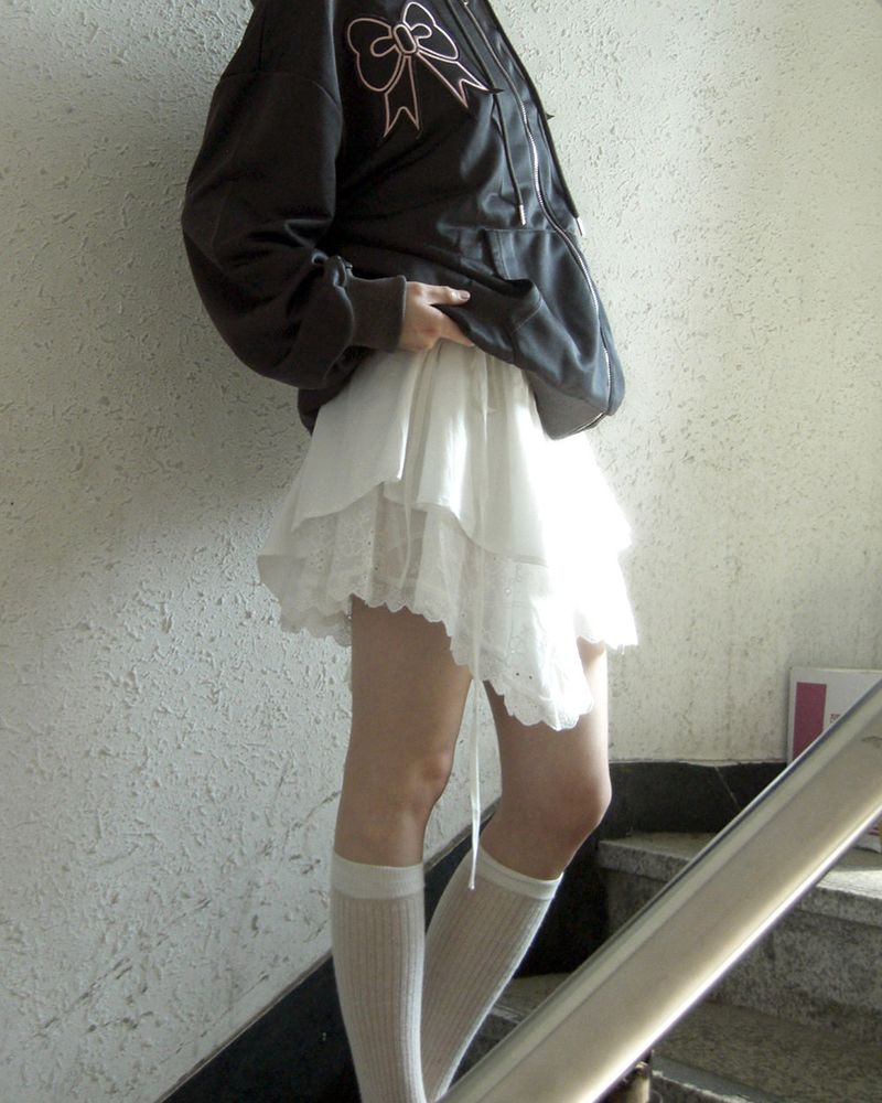 shuha lace string diagonal skirt