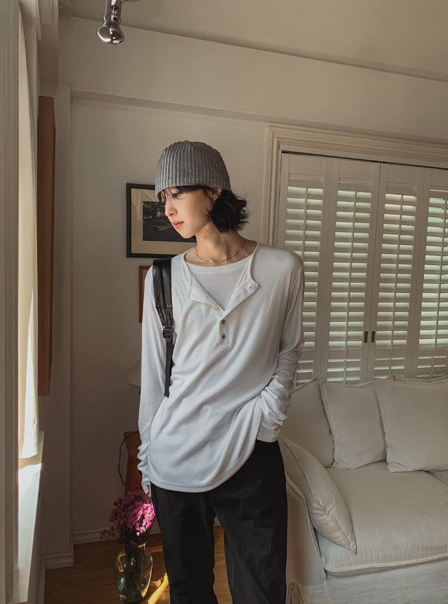 ルージュ レイヤード ヘンリーネック ロングスリーブ Tシャツ