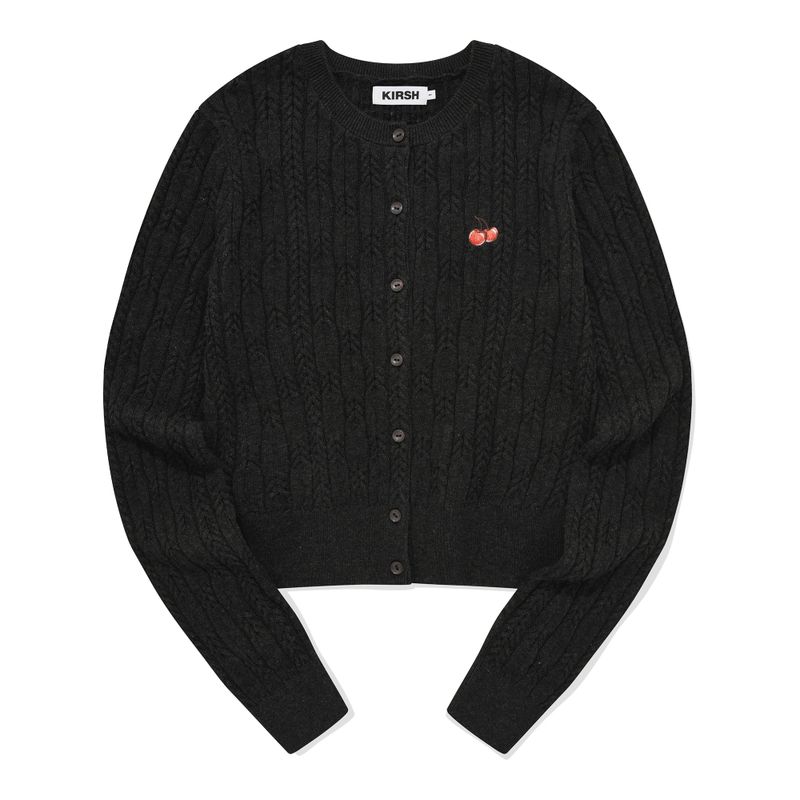SMALL CHERRY CABLE CROP KNIT CARDIGAN [BLACK]