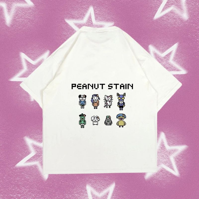 PEANUT STAIN - Pixel Characters Ivory Oversized Tshirt