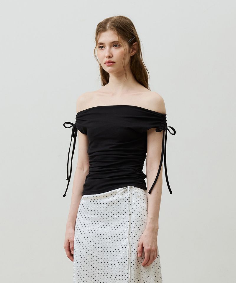  LILY OFF-SHOULDER SHIRRING TOP / BLACK