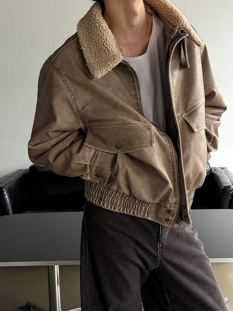 LAURANT（ロラン）の「[Unisex] ダイイングレザークロップムスタン(2color)（ジャケット/アウター）」