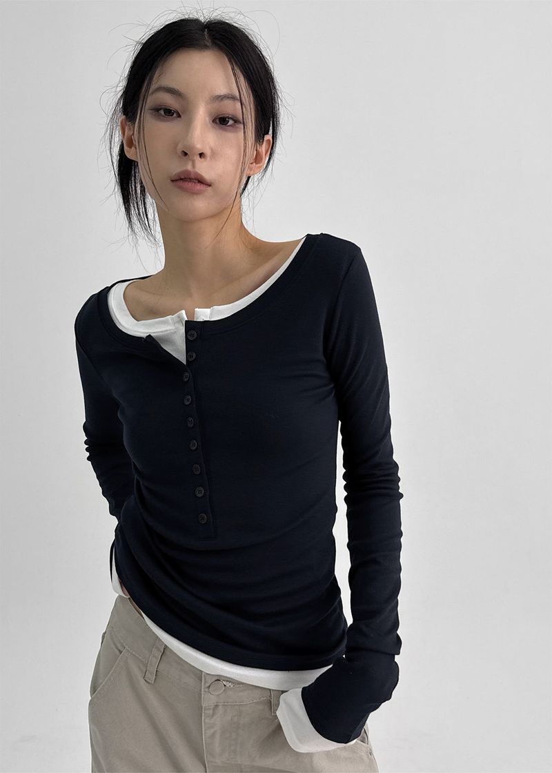 BLACKUP（ブラックアップ）の「[MADE] ケシルボタン長袖Tシャツ（トップス）」