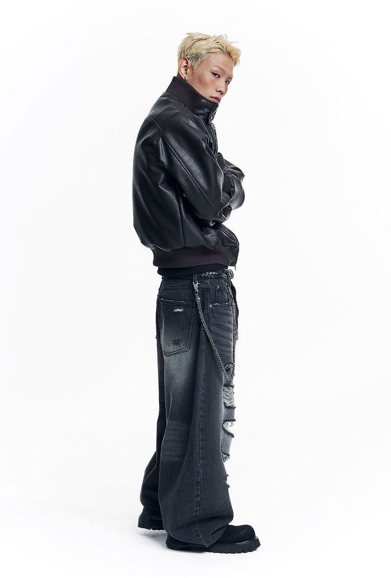 High Neck Leather Crop Jacket - Brown