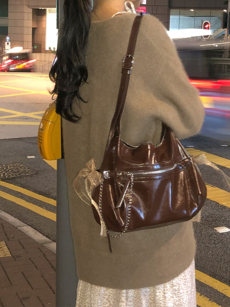 Belted ribbon bag_chocolate brown