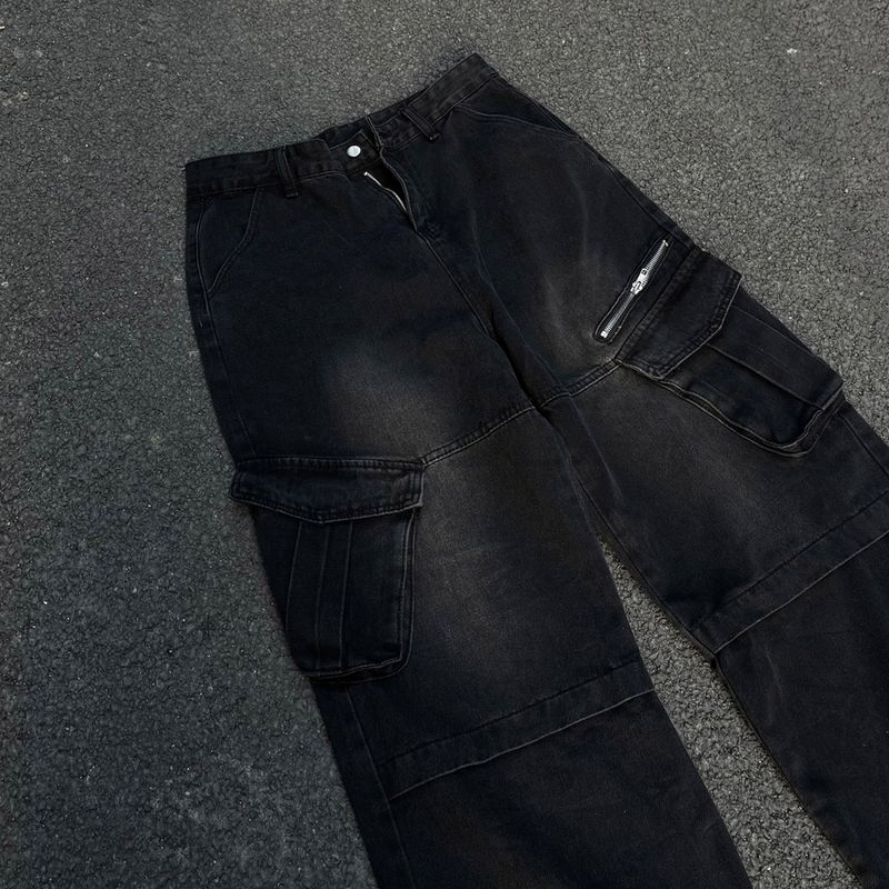 Ford Diagonal Zipper Cargo Wide Denim Pants (DP37657)