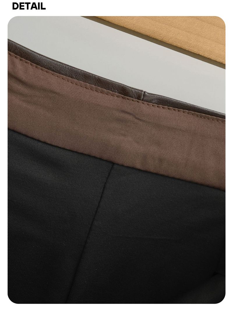 Olive leather A-line mini skirt