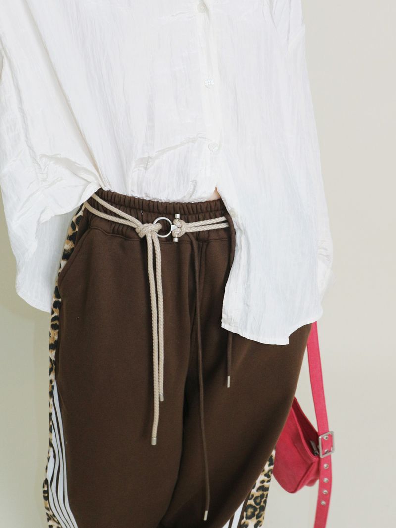 Leopard leopard print diagonal coloring track jogger pants