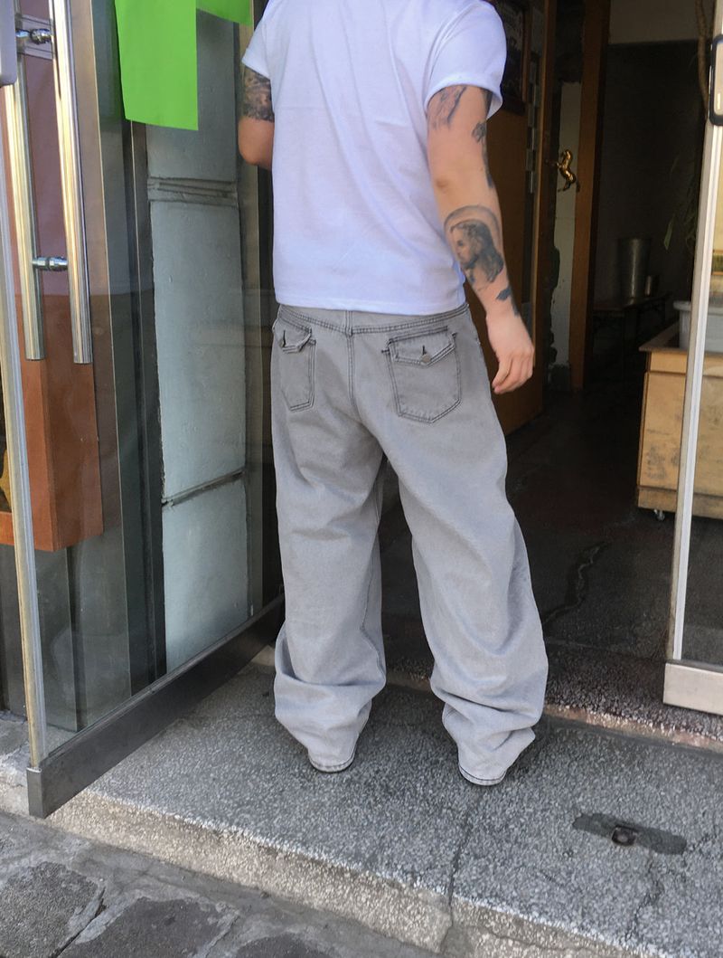 No.1674 back pocket gray wide denim PT