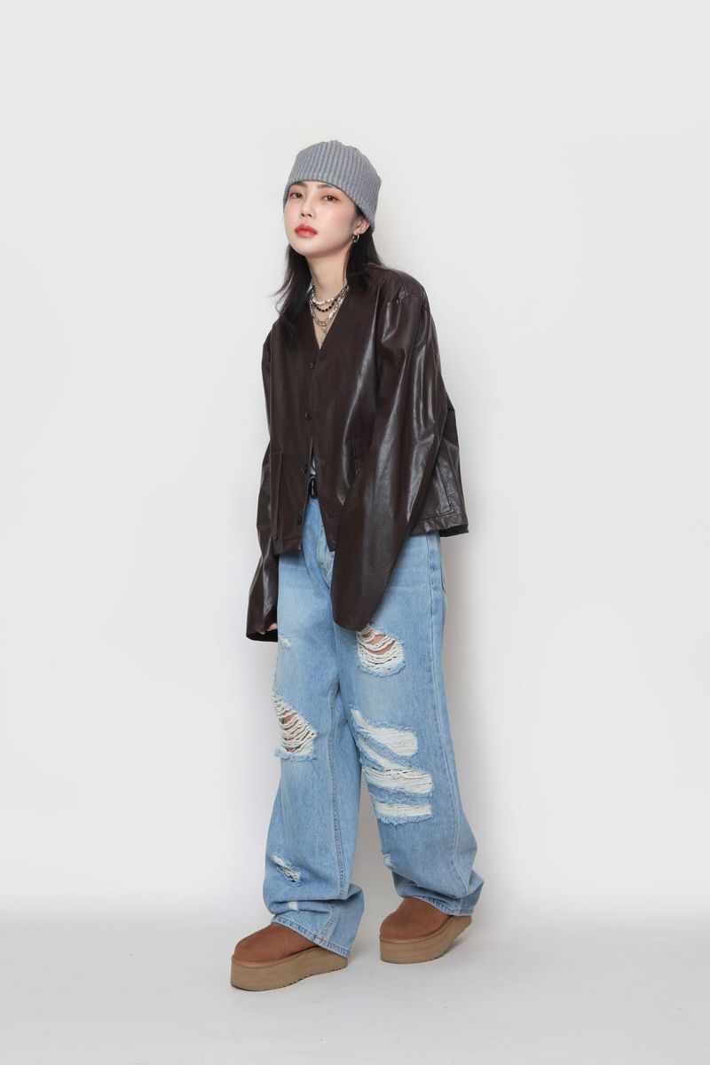 Crop leather cardigan