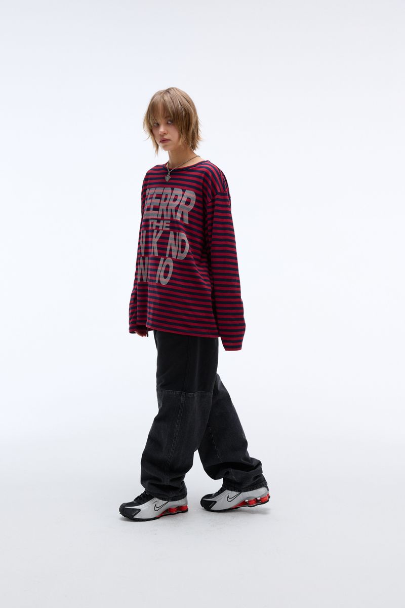 Weekend warrior typography printing stripe long sleeve (Red)