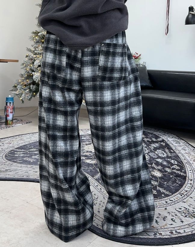Kale Check Wide Banding Pants