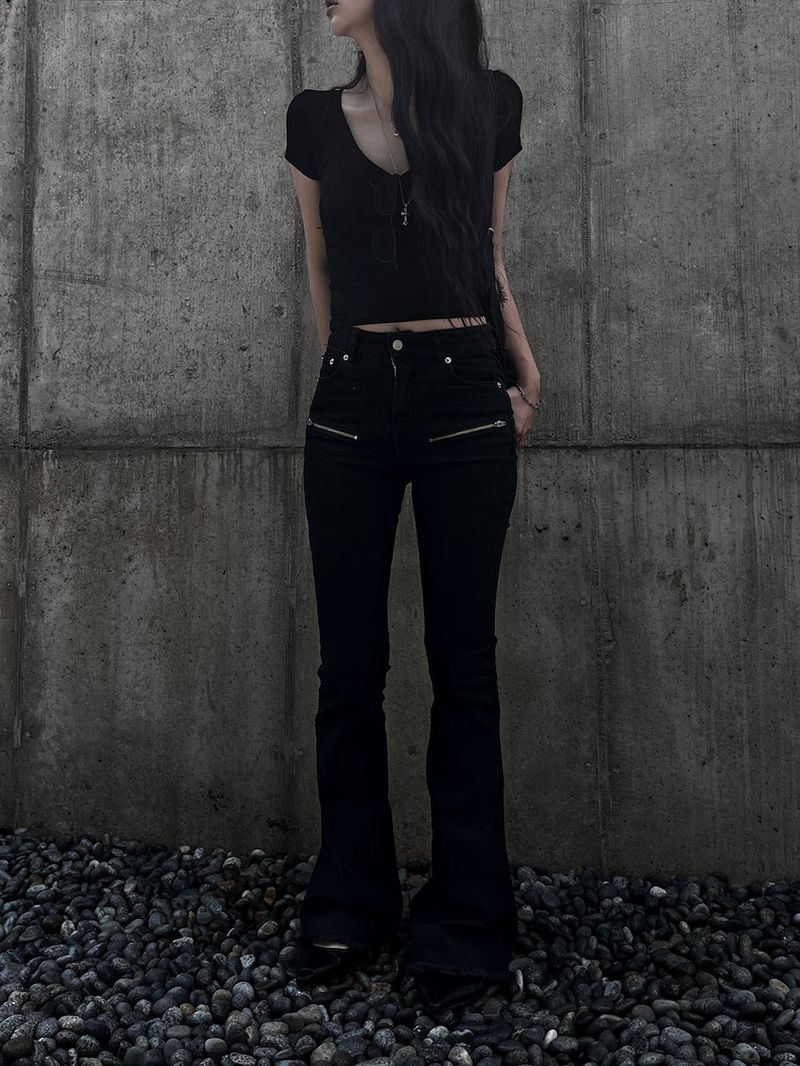 black zipper bootcut denim
