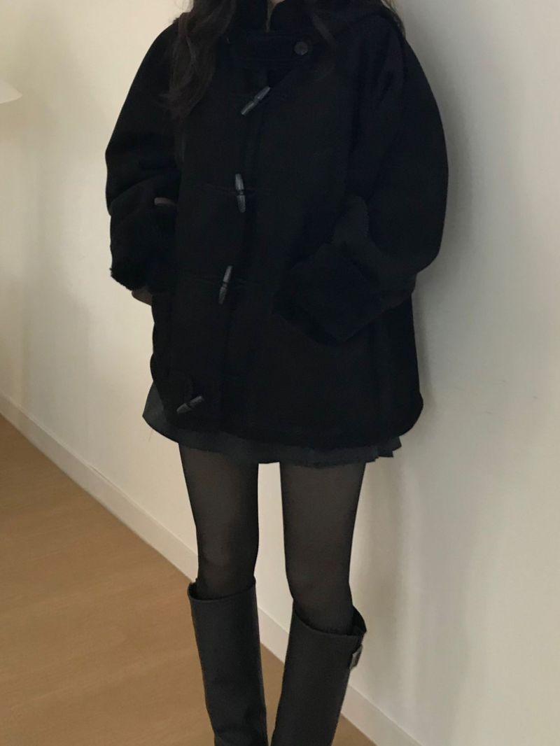 toggle hooded suede coat (one color)