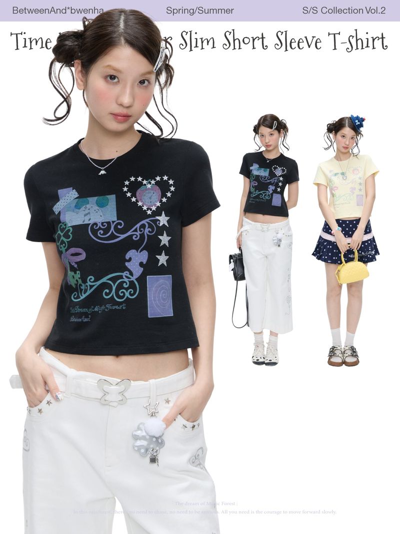BETWEENAND（ビトゥウィーンアンド）の「BETWEENAND "Magic Book" ツートーンタイムバインフィットショートTシャツサマーニューショートスリーブ（トップス）」