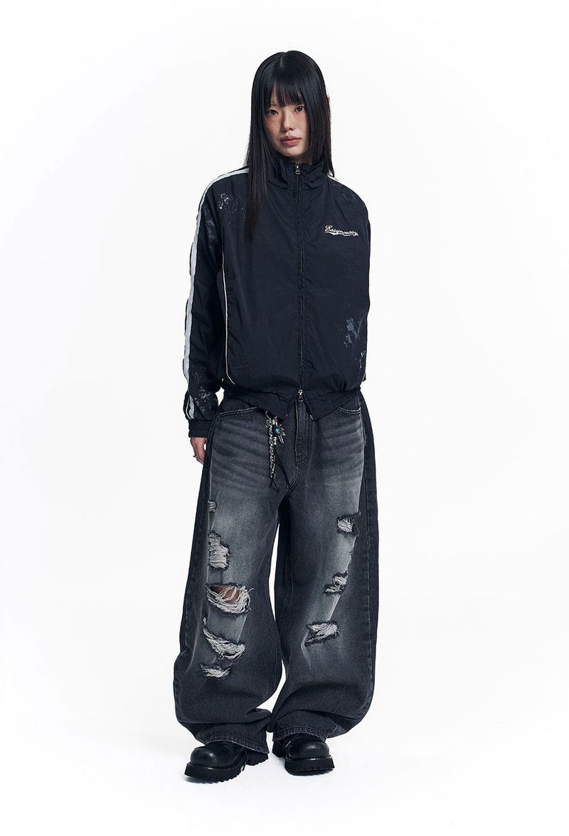 Dirty Nylon Piping Track Jacket - Black