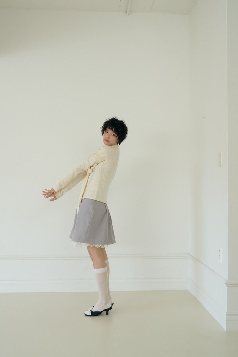 BOW MINI DOT LACE SKIRT (GREY)