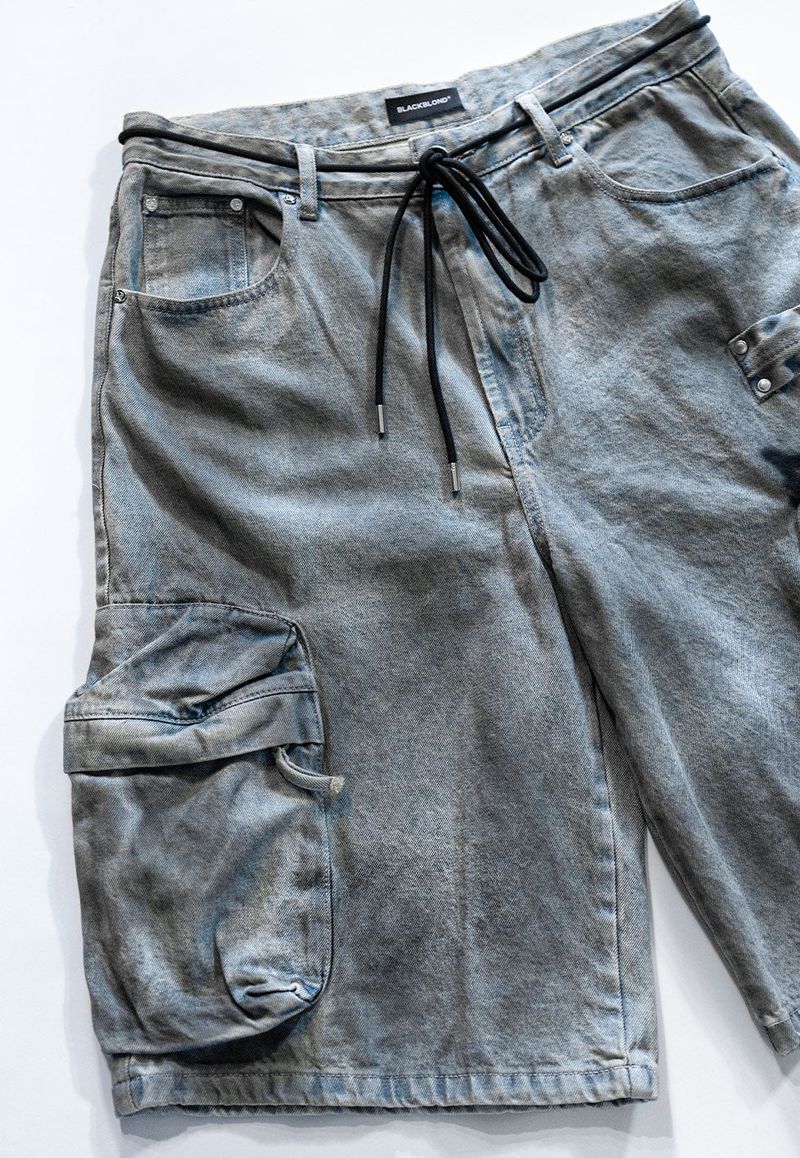 BBD Graffiti Logo Dirty Washing Cargo Shorts (Vintage Blue)