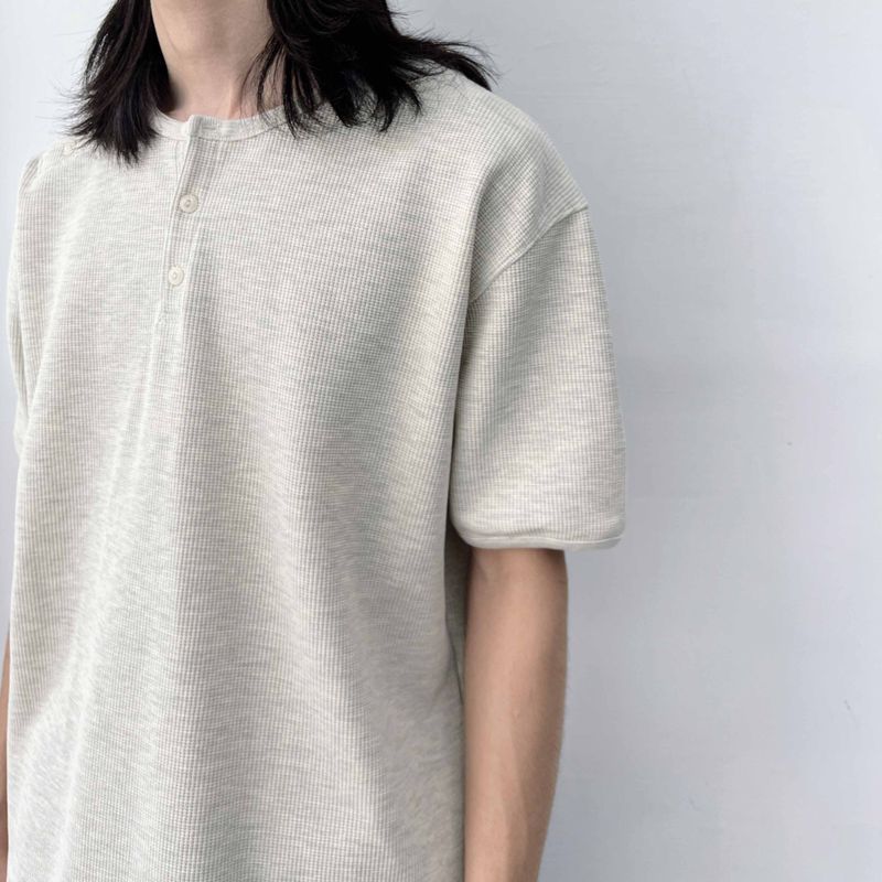 Button Shoulder Henley Waffle Tee