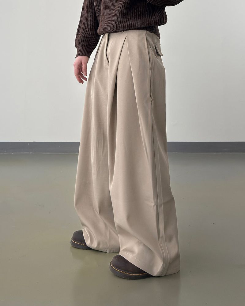 Ian Double-Pleat Wide Slacks