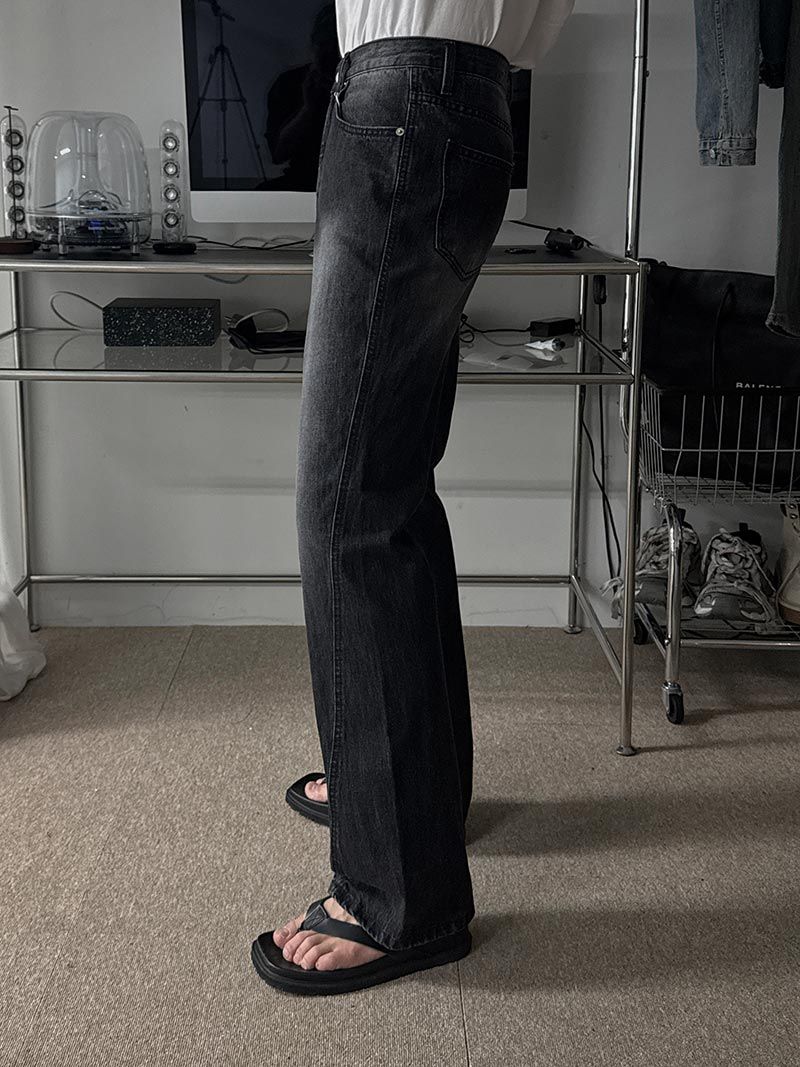 +5cm Curve Flare Denim Pants (Black)