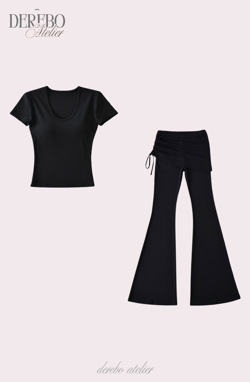 Liiv short-sleeve cap training shirring pants set (LONG PANTS)
