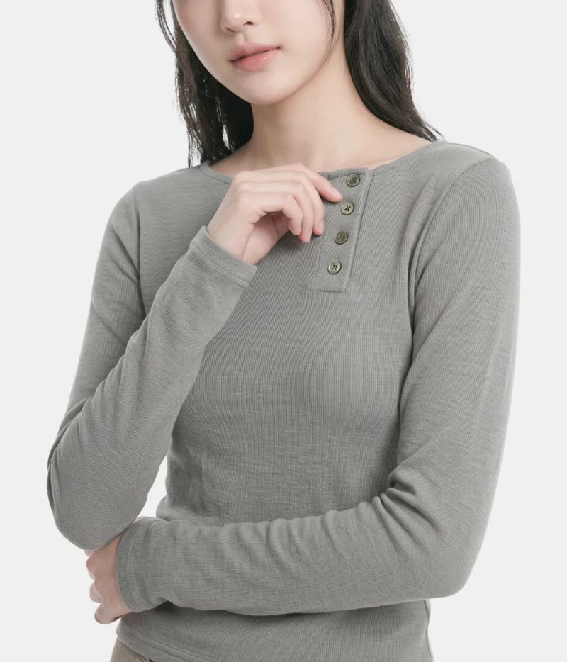 Ellie Henley-Neck Slim Long-Sleeve Top