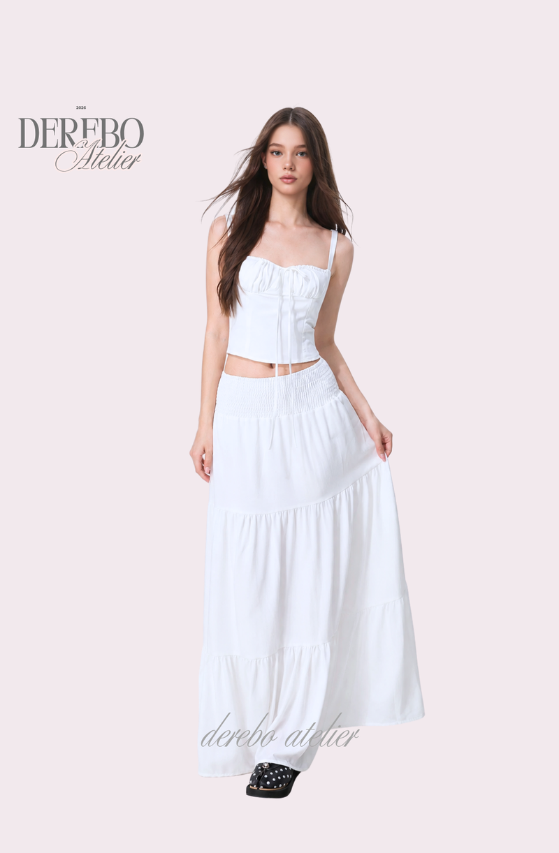 Shirring bustier long skirt set-up (set)