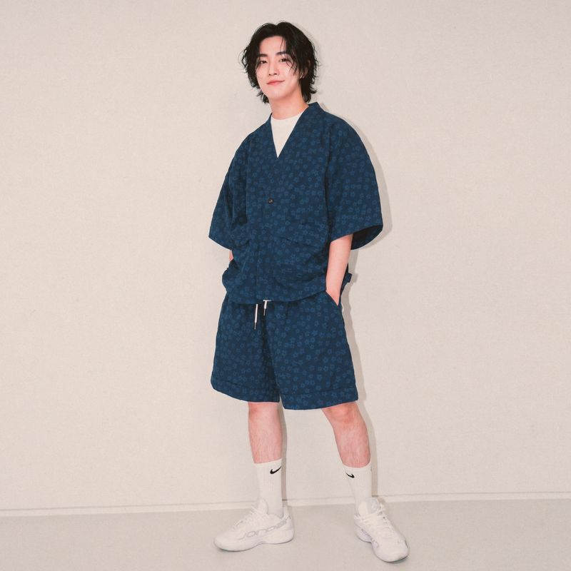 flower turn-up shorts_blue