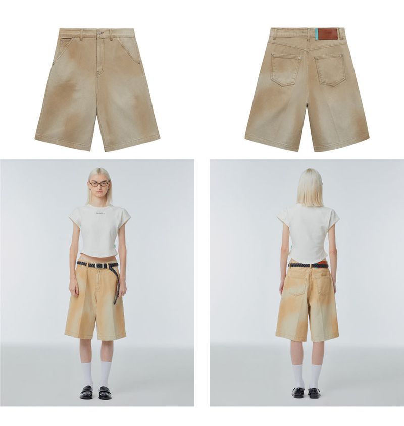 Wide-leg denim bermuda shorts