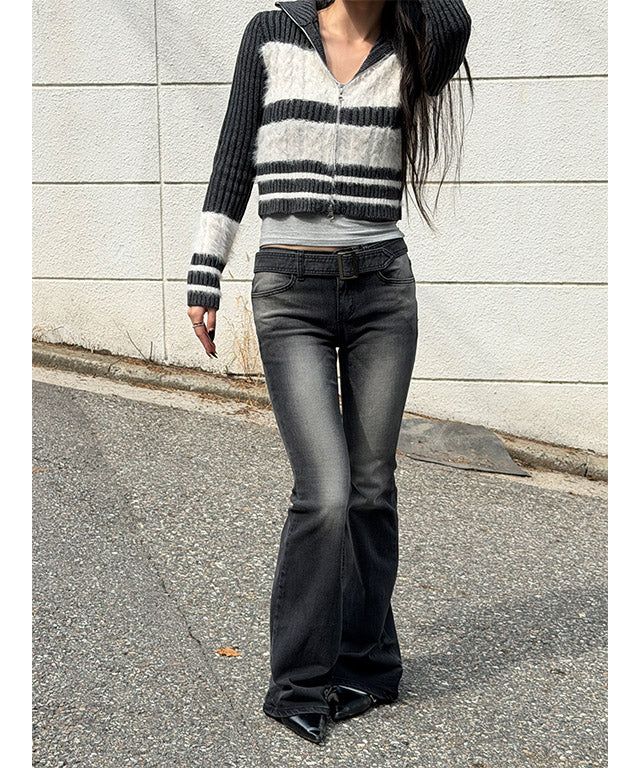 Belt boots cut denim pants