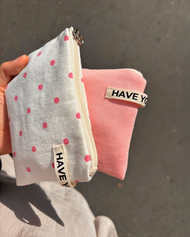 Dot flat pouch - pink , M size