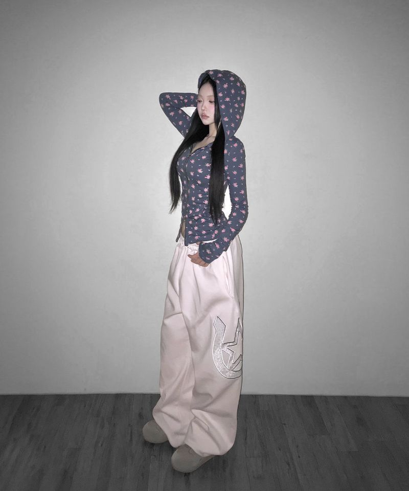 flower slim hood zip up (2colors)