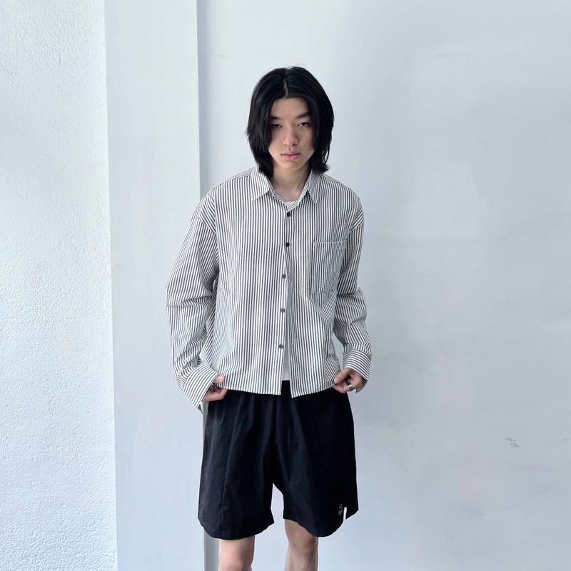 Minimalist Fine Striped Cropped Shirt