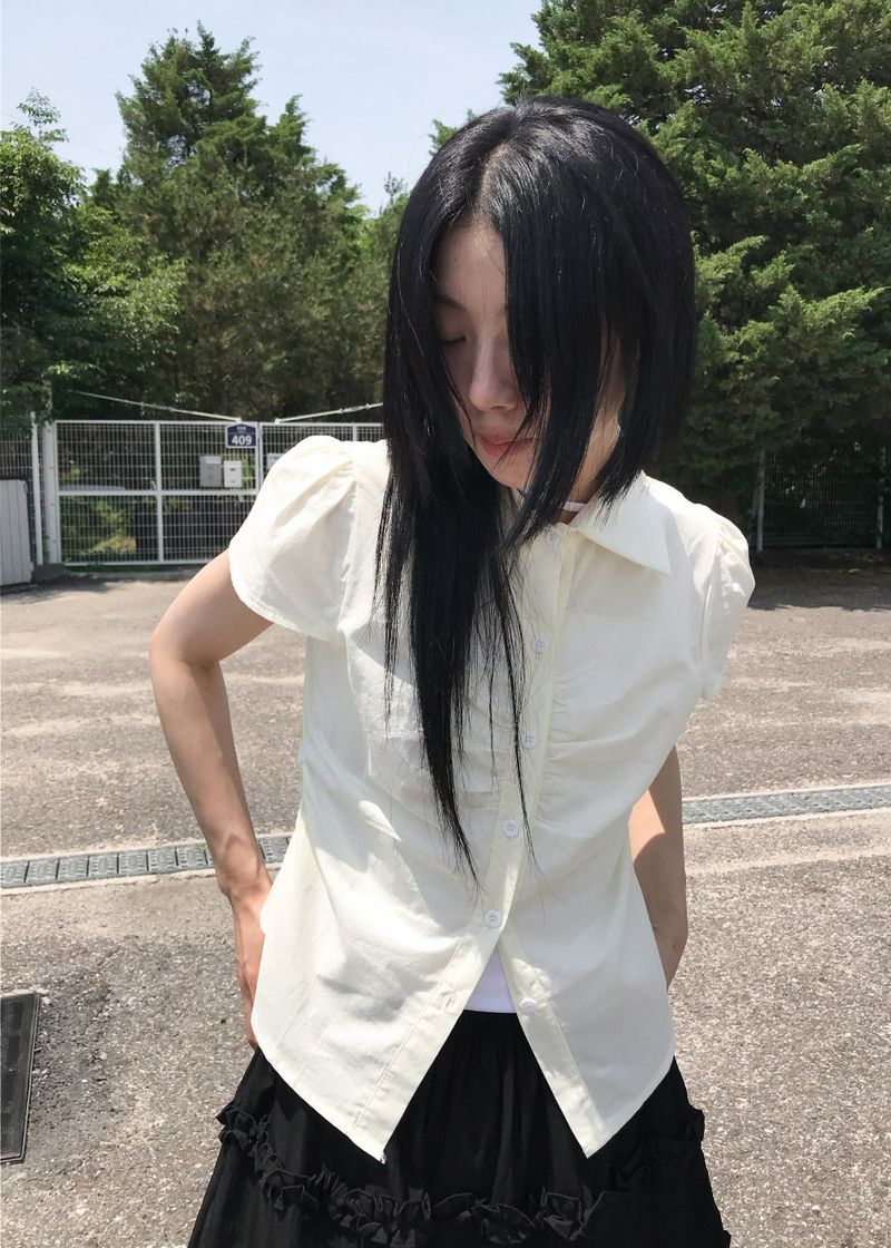 PUFF SLEEVE SHIRRING BLOUSE