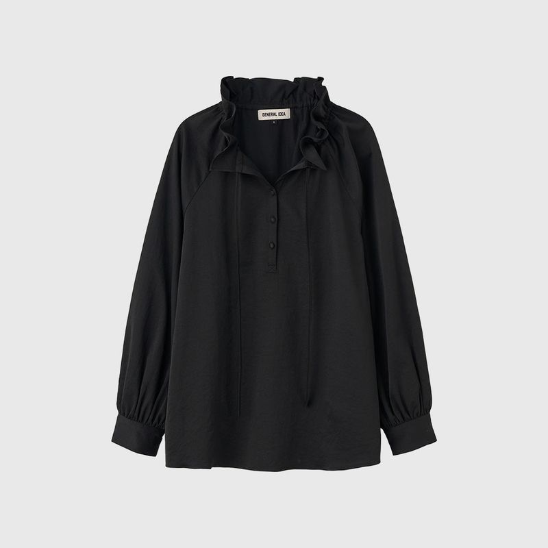 フリル襟ルーズブラウス [BLACK]