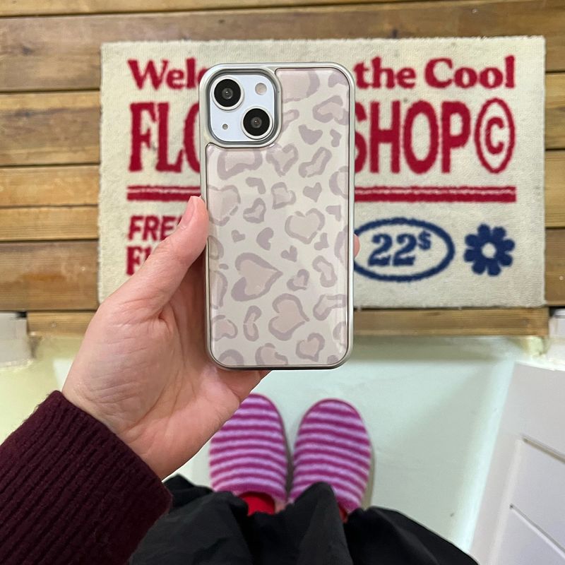 [MADE][Glass Silver Bumper Case] Heart Leopard Drawing Case ⋆ Beige