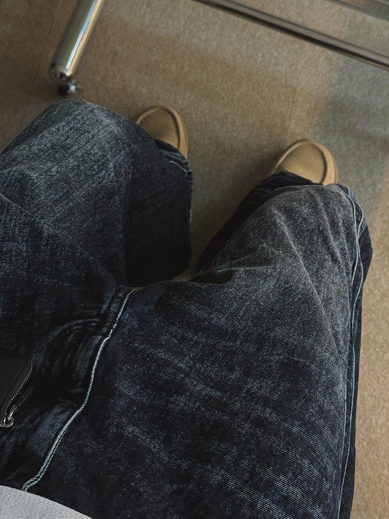 [Premium] Floppy Curved Denim Pants (Blue)
