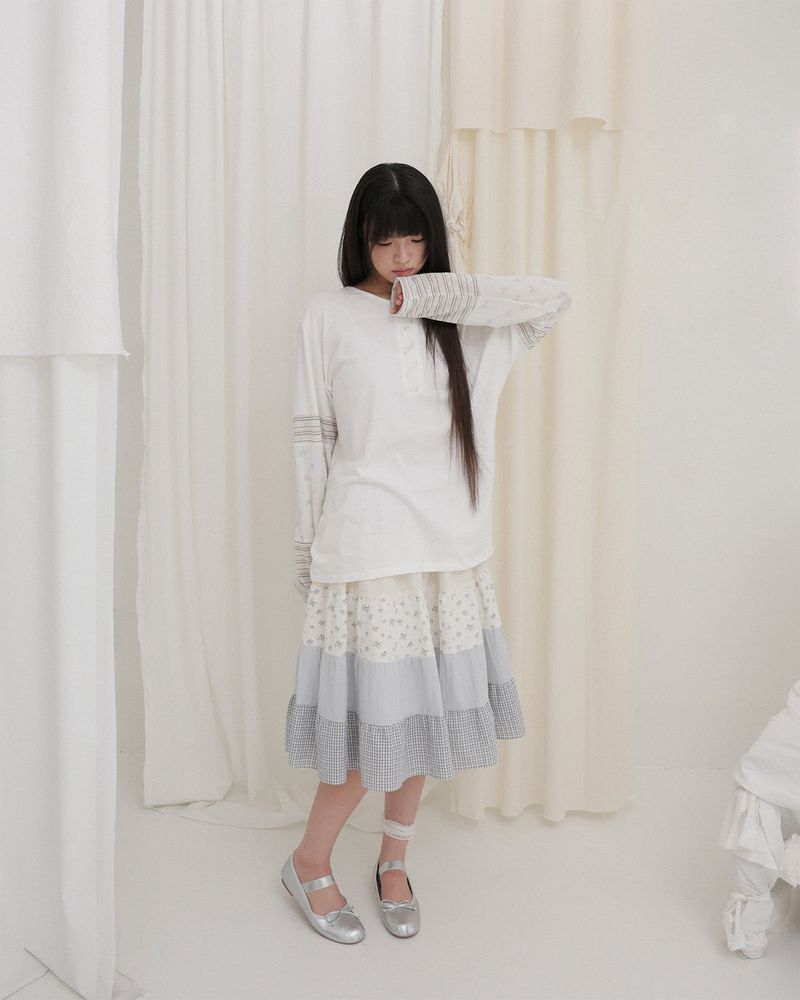 GARDEN STRIPE HENLEY NECK LONG SLEEVE