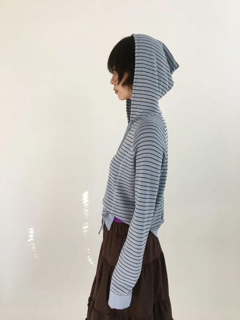 Bobby Striped Knit Zip-Up Hoodie (7color)