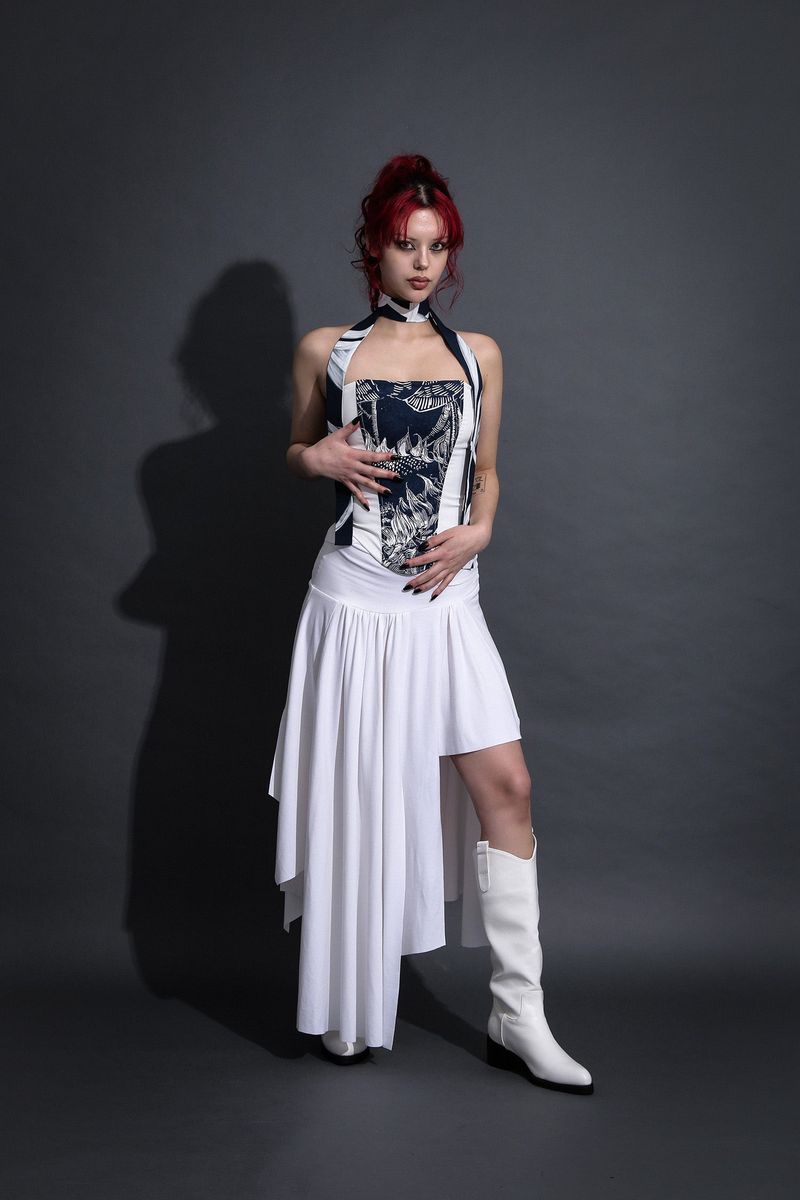 ROMANTIC PRINTED CORSET #WHITE SILK
